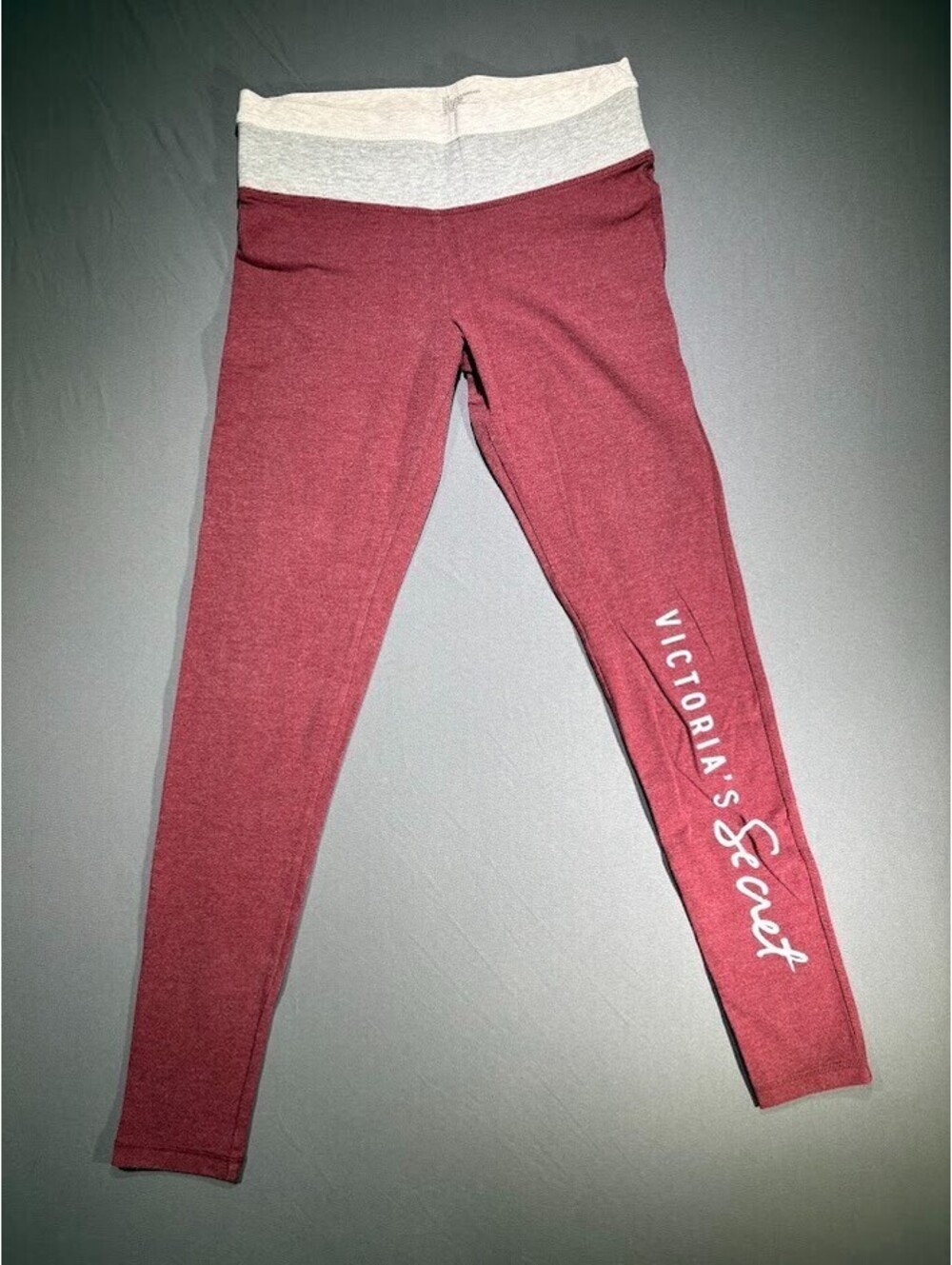 Victoria's Secret Leggings Womens Small Maroon Burgundy Foldover Gray Waistband